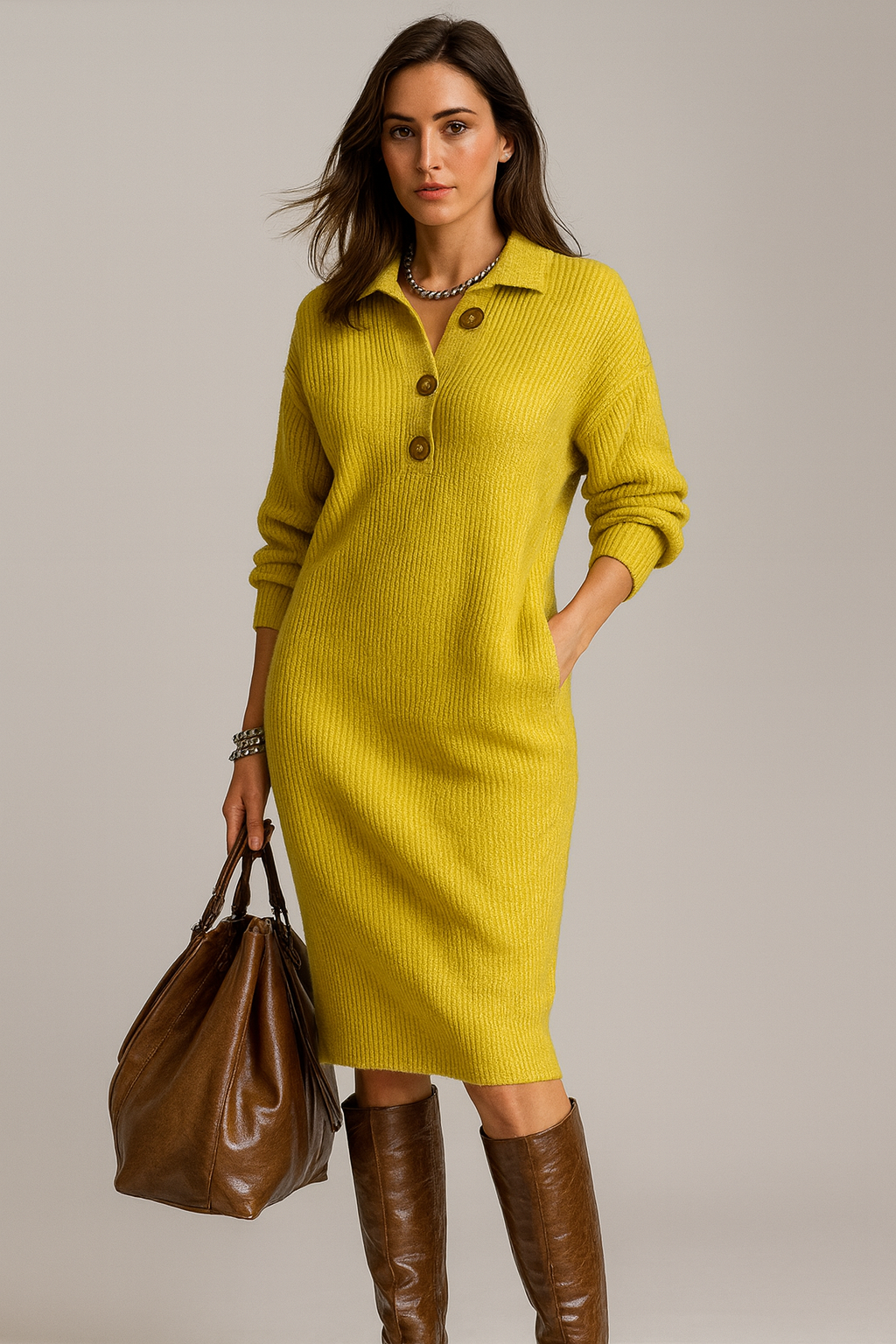 VESTIDO PUNTO MIDI CHIC CON CINTURÓN