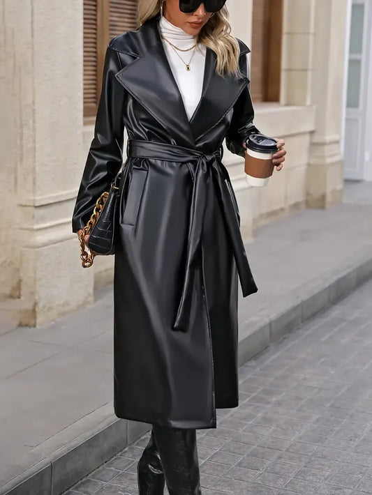 ELENA | GABARDINA DE CUERO NEGRO BRILLANTE