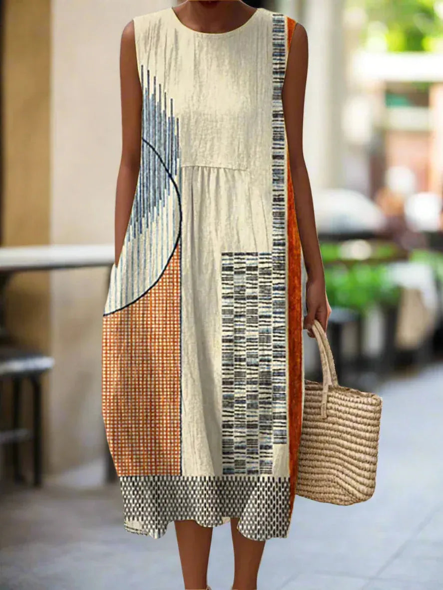 VESTIDO SIN MANGAS MIDI ARTISTICO GEOMETRICO