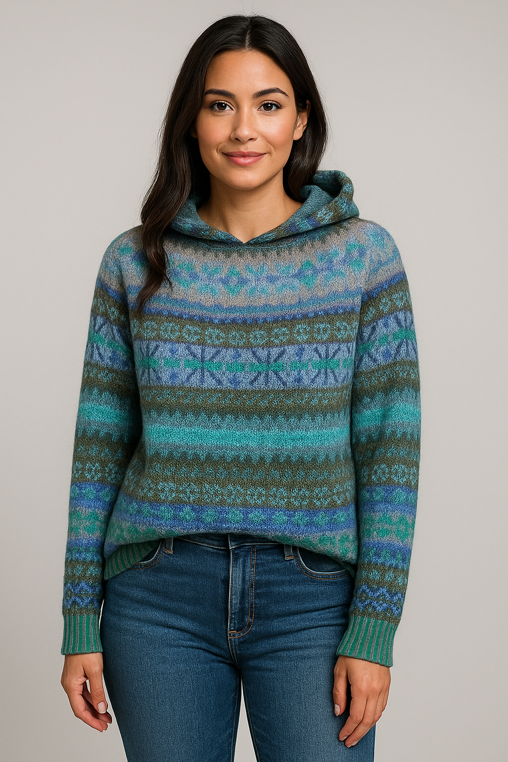 SUÉTER NÓRDICO CON CAPUCHA DE ESTILO CASUAL