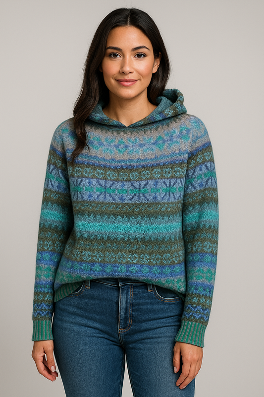 SUÉTER NÓRDICO CON CAPUCHA DE ESTILO CASUAL