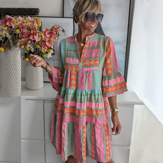 VESTIDO CASUAL CORTE SUELTO DISEÑO ARTISTICO