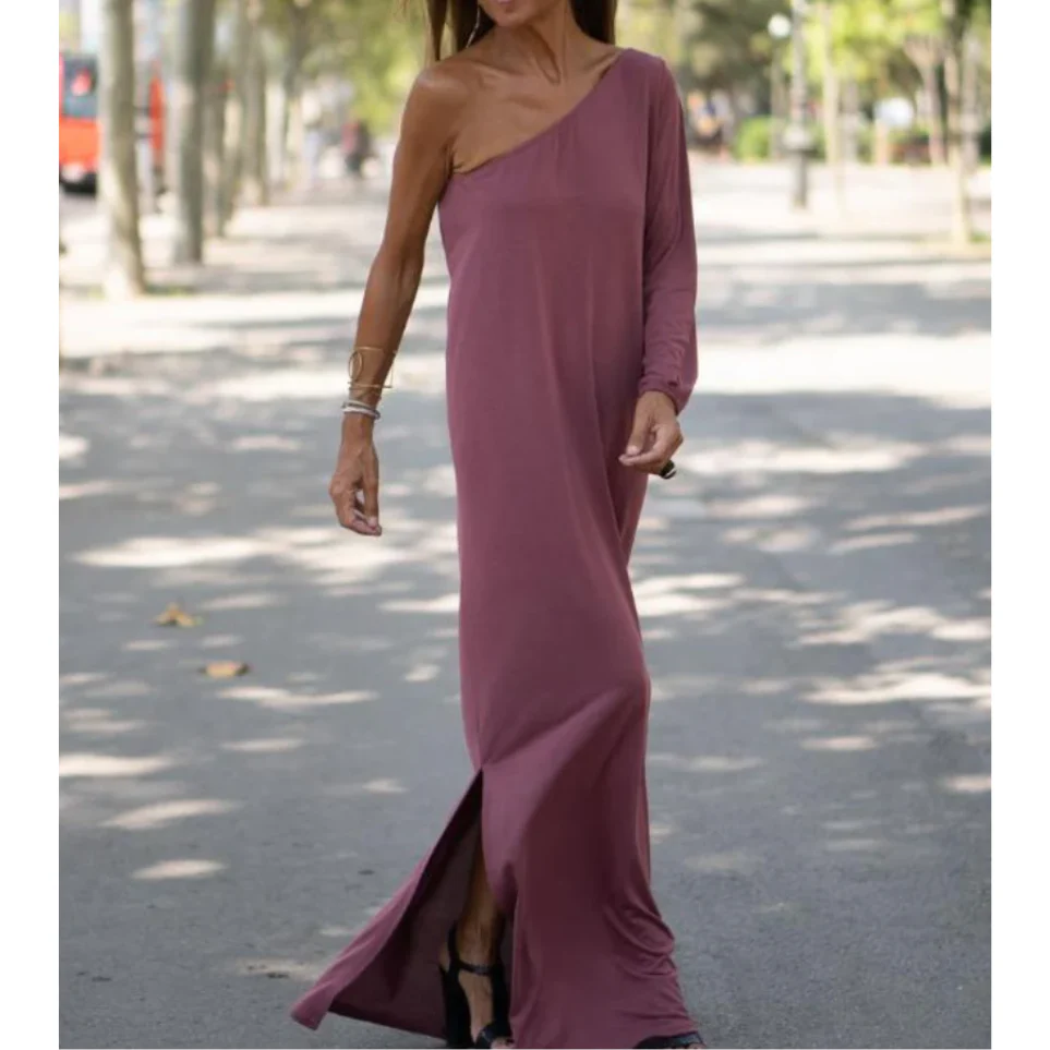 VESTIDO LARGO ELEGANTE CORTE ASIMETRICO MISHEL