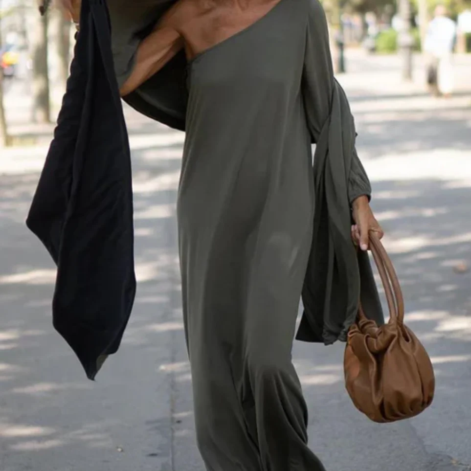 VESTIDO LARGO ELEGANTE CORTE ASIMETRICO MISHEL