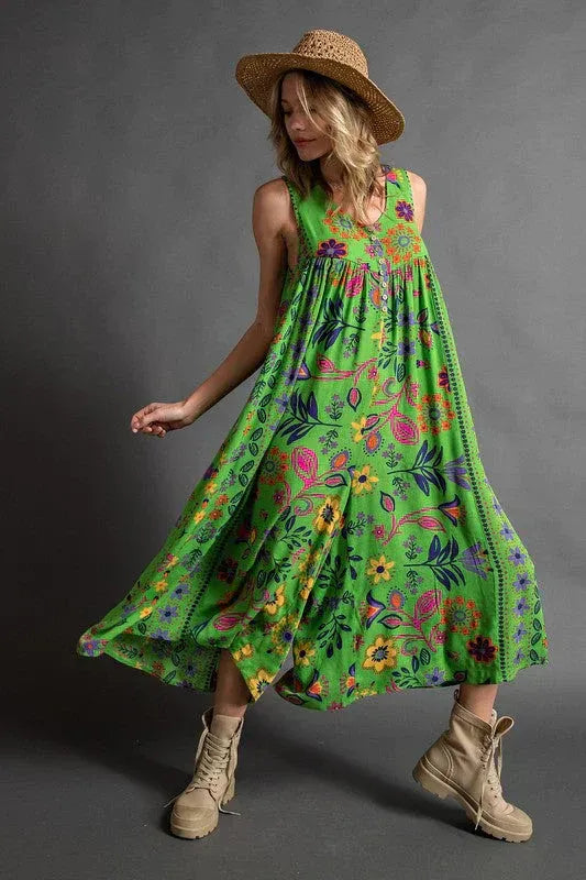 VESTIDO LARGO SIN MANGAS ESTAMPADO FLORAL