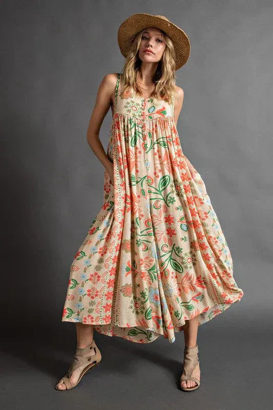 VESTIDO LARGO SIN MANGAS ESTAMPADO FLORAL