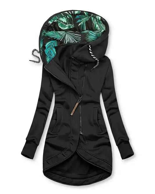 CHAQUETA ASIMÉTRICA CON CAPUCHA ESTILO URBANO