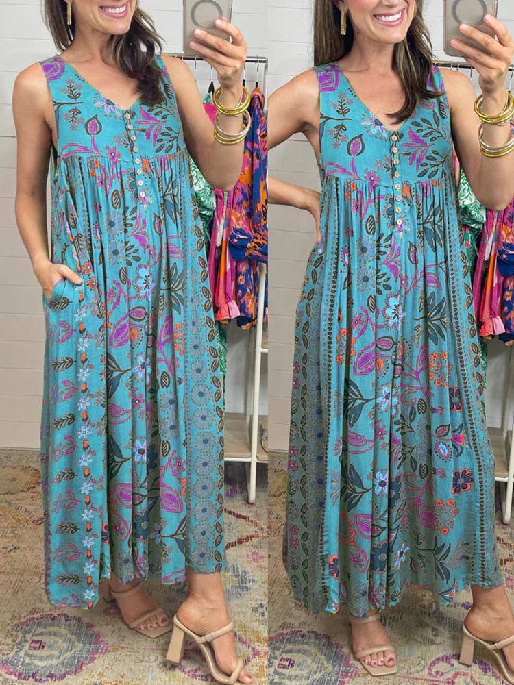 VESTIDO LARGO SIN MANGAS ESTAMPADO FLORAL