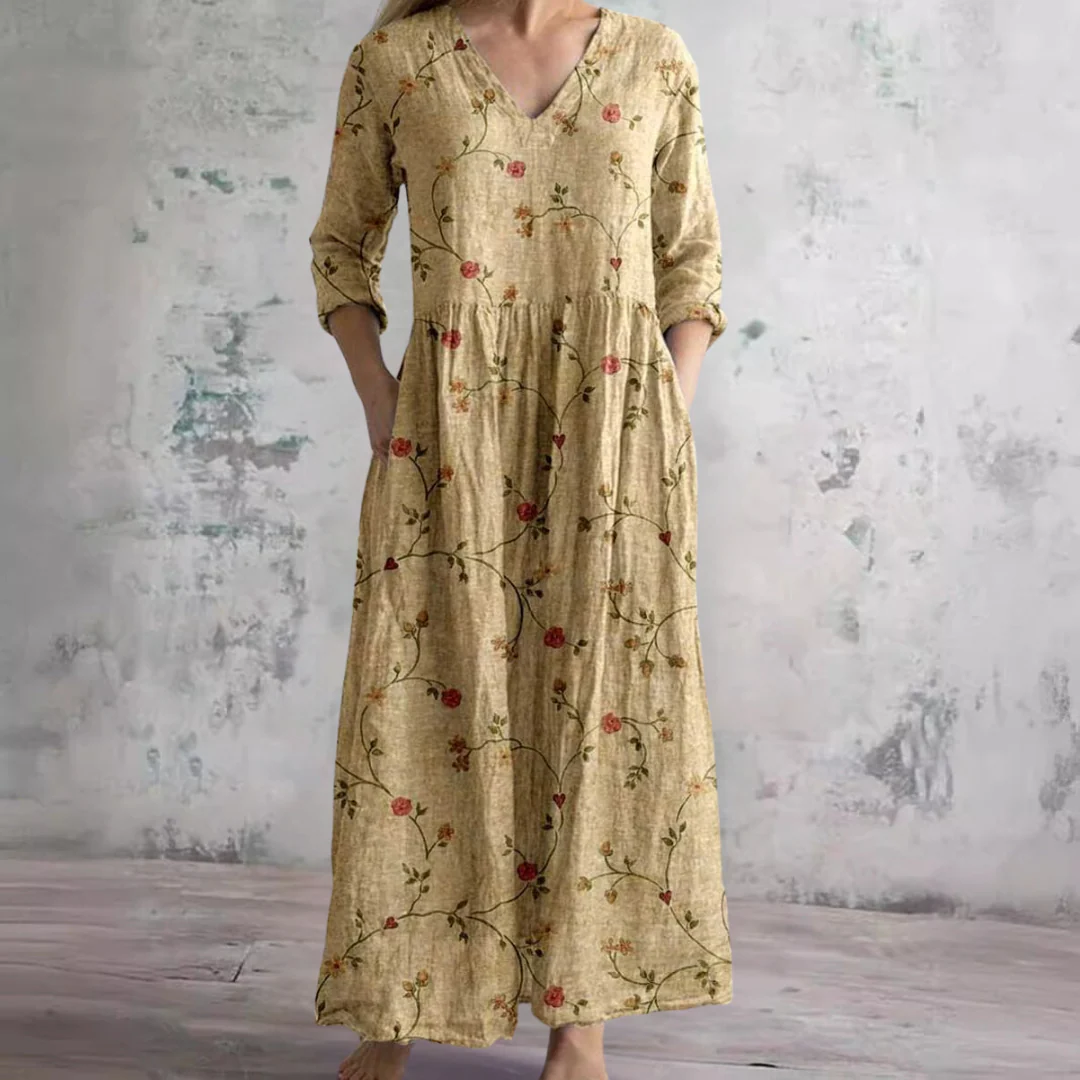 VESTIDO LARGO CASUAL ESTAMPADO FLORAL