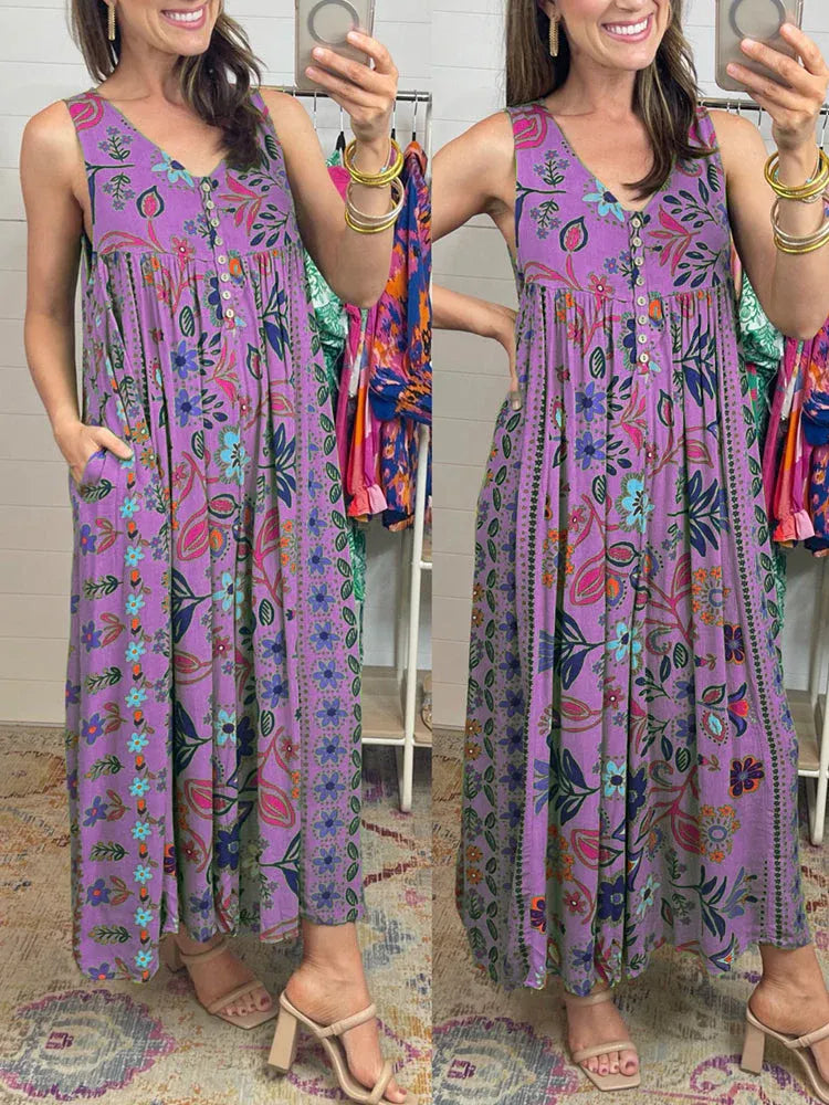 VESTIDO LARGO SIN MANGAS ESTAMPADO FLORAL