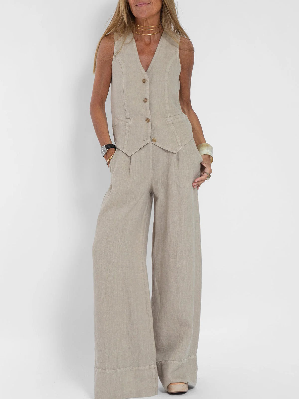 CONJUNTO DE LINO ATEMPORAL NATURAL MALENIA
