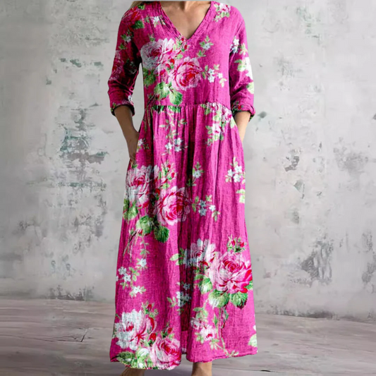 VESTIDO LARGO CASUAL ESTAMPADO FLORAL