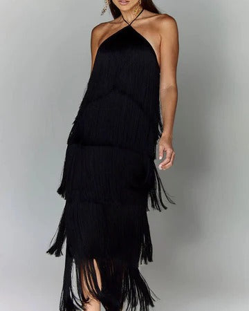 VESTIDO INOLVIDABLE GLAMOUROSO DE FLECOS HELENA