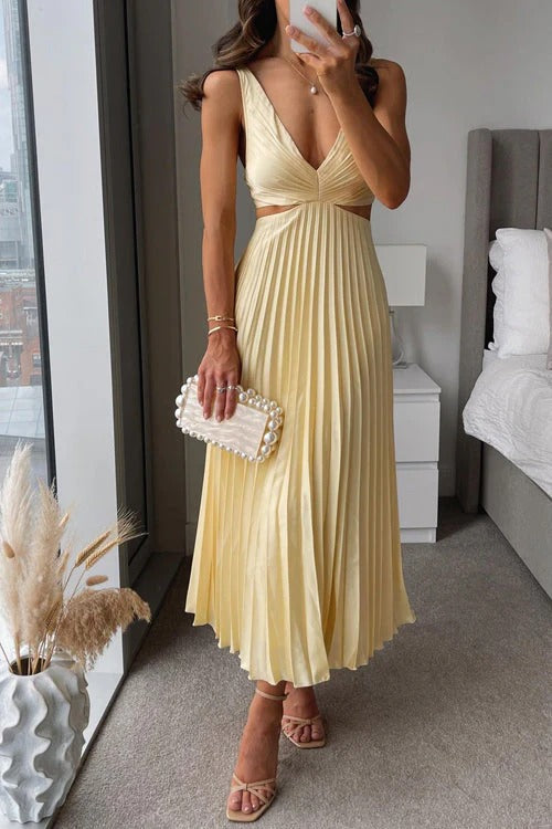 VESTIDO PLISADO ELEGANTE LARGO