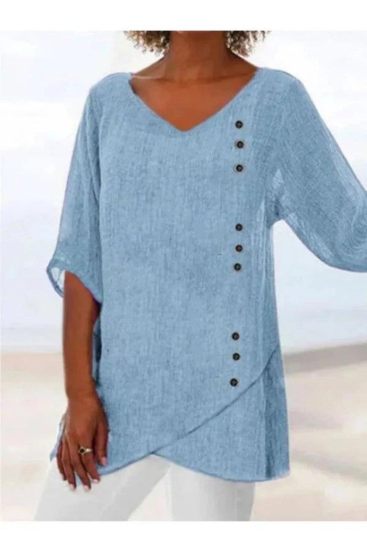 BLUSA LINO SUAVE CELESTE