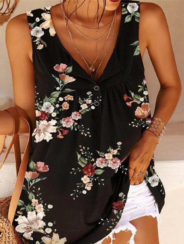 BLUSA SIN MANGAS ESTILO FLORAL