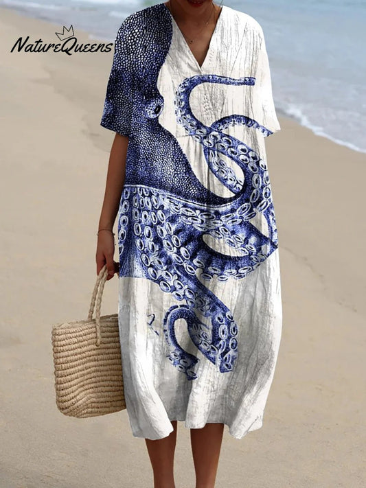 VESTIDO KAFTAN DISEÑO ARTISTICO FRESCO