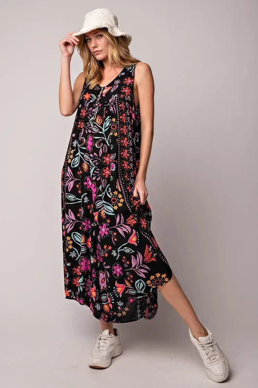 VESTIDO LARGO SIN MANGAS ESTAMPADO FLORAL