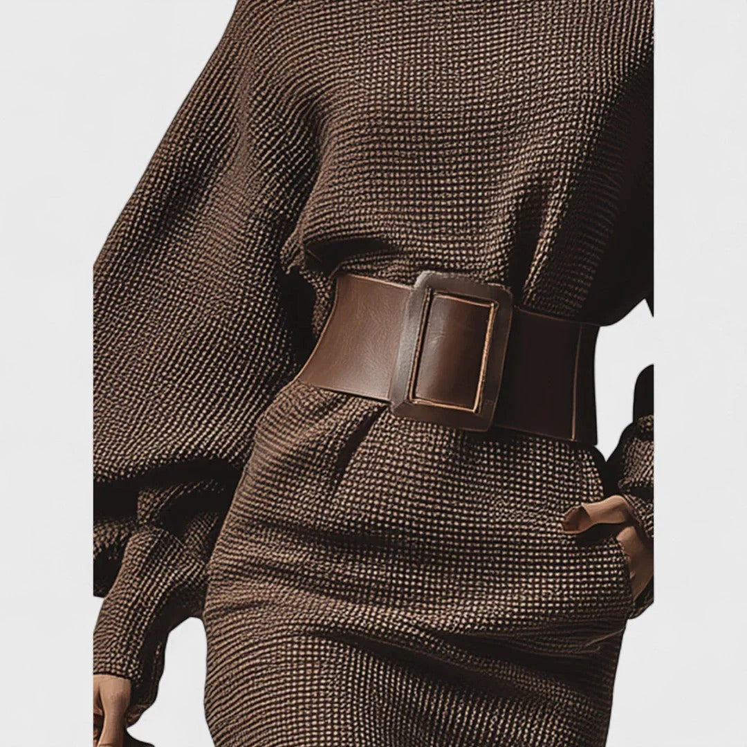 VESTIDO PUNTO CORTO CINTURÓN ANCHO ELEGANTE