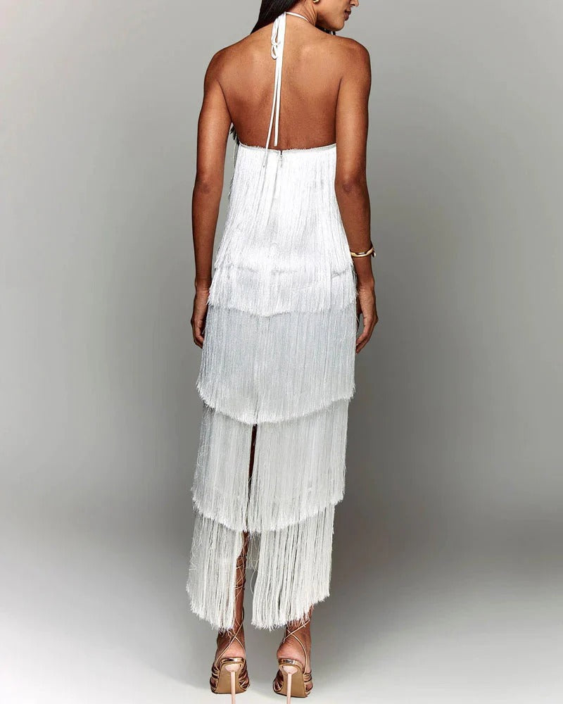 VESTIDO INOLVIDABLE GLAMOUROSO DE FLECOS HELENA